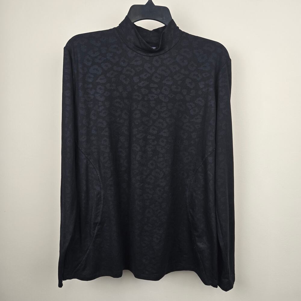 JOCKEY Thermals Long Sleeve Modal Top XL Base Layer X-Large Mock Black Leopard